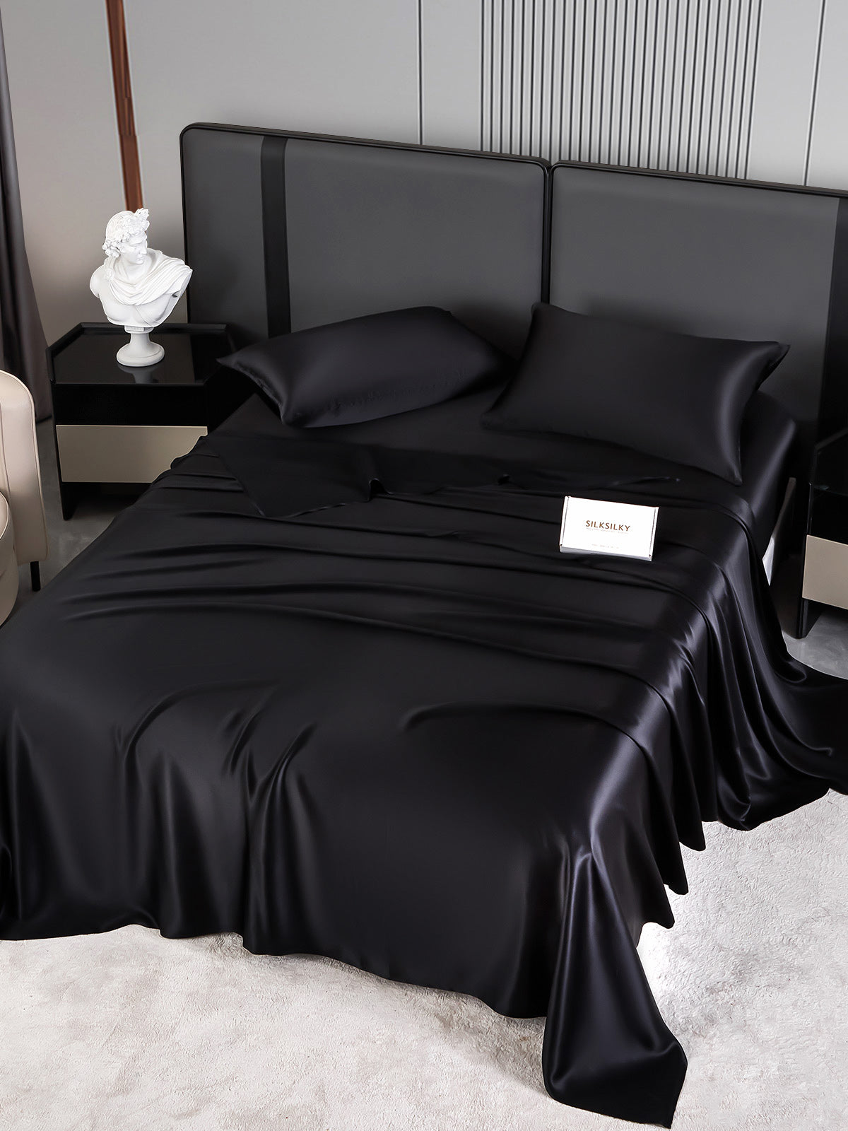 SilkSilky US 22Momme Pure Silk Bedding Set Black 002