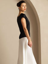 [Black] SilkSilky  Cap Sleeve Cowl Neck Women's T-Shirt 002