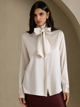 [Light Gray] SilkSilky  Long Sleeve Tie Neck Women's Blouse 001