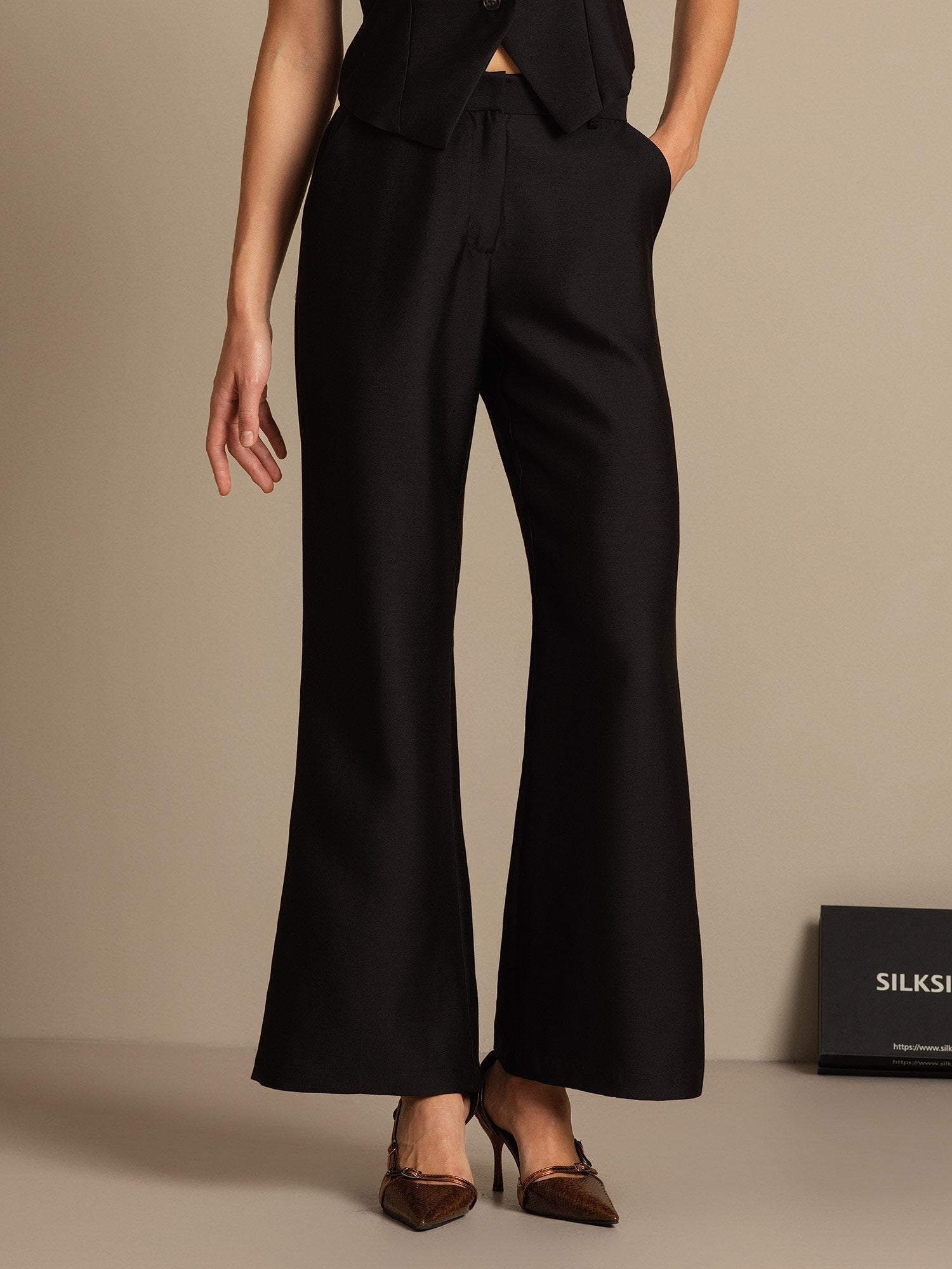 [Black] SilkSilky  32Momme Silk Womens Pants 001