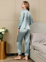 [Light Blue] SilkSilky  Long Sleeve Notch Collar Women's Pajamas 002