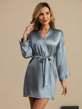 [Grayish Blue] SilkSilky  3/4 Sleeve Women's Robe 005
