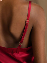[Wine] SilkSilky Spaghetti Strap V Neck Dress 005