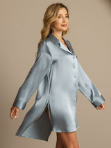 [Grayish Blue] SilkSilky  Long Sleeve Notch Collar Nightshirt 006