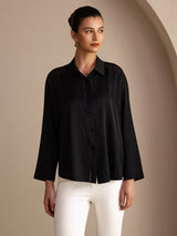 [Black] SilkSilky Long Sleeve Lapel Collar Blouse 001