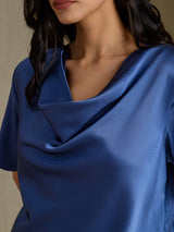[Real Teal] SilkSilky  Short Sleeve Cowl Neck Women's Blouse 004