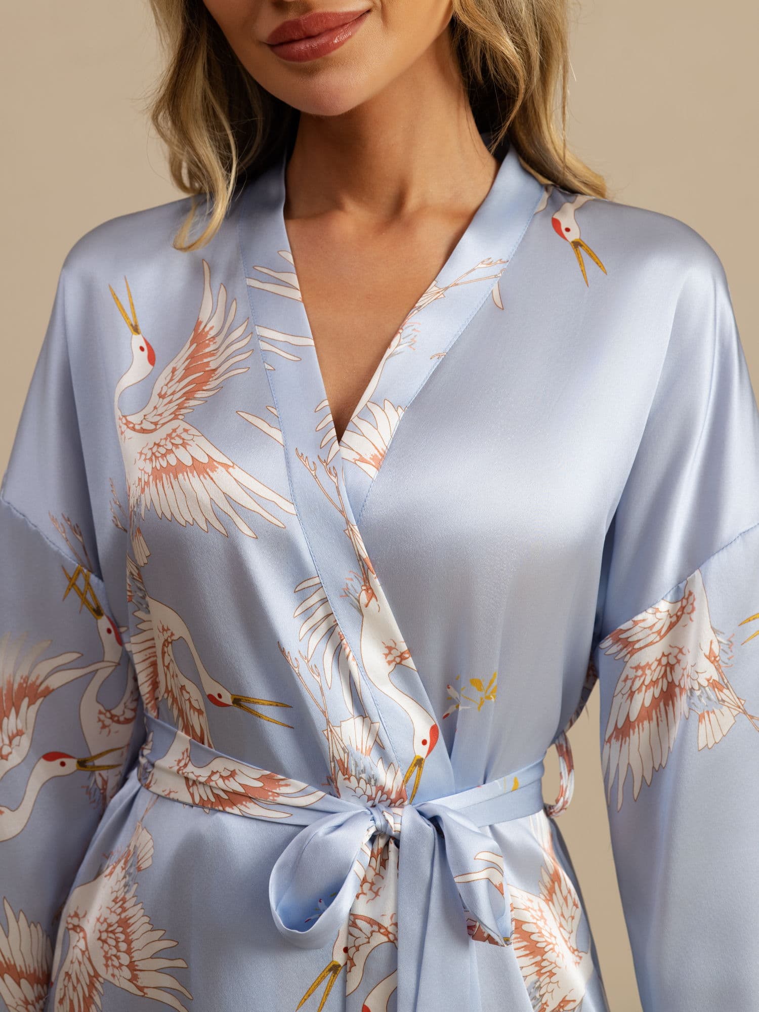 [Light Blue] SilkSilky  19Momme 3/4 Sleeve Women's Robe 005