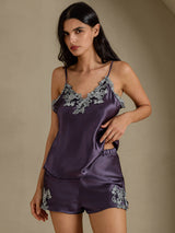 [Purple Gray] SilkSilky  Spaghetti Strap V Neck Camisole Set 003