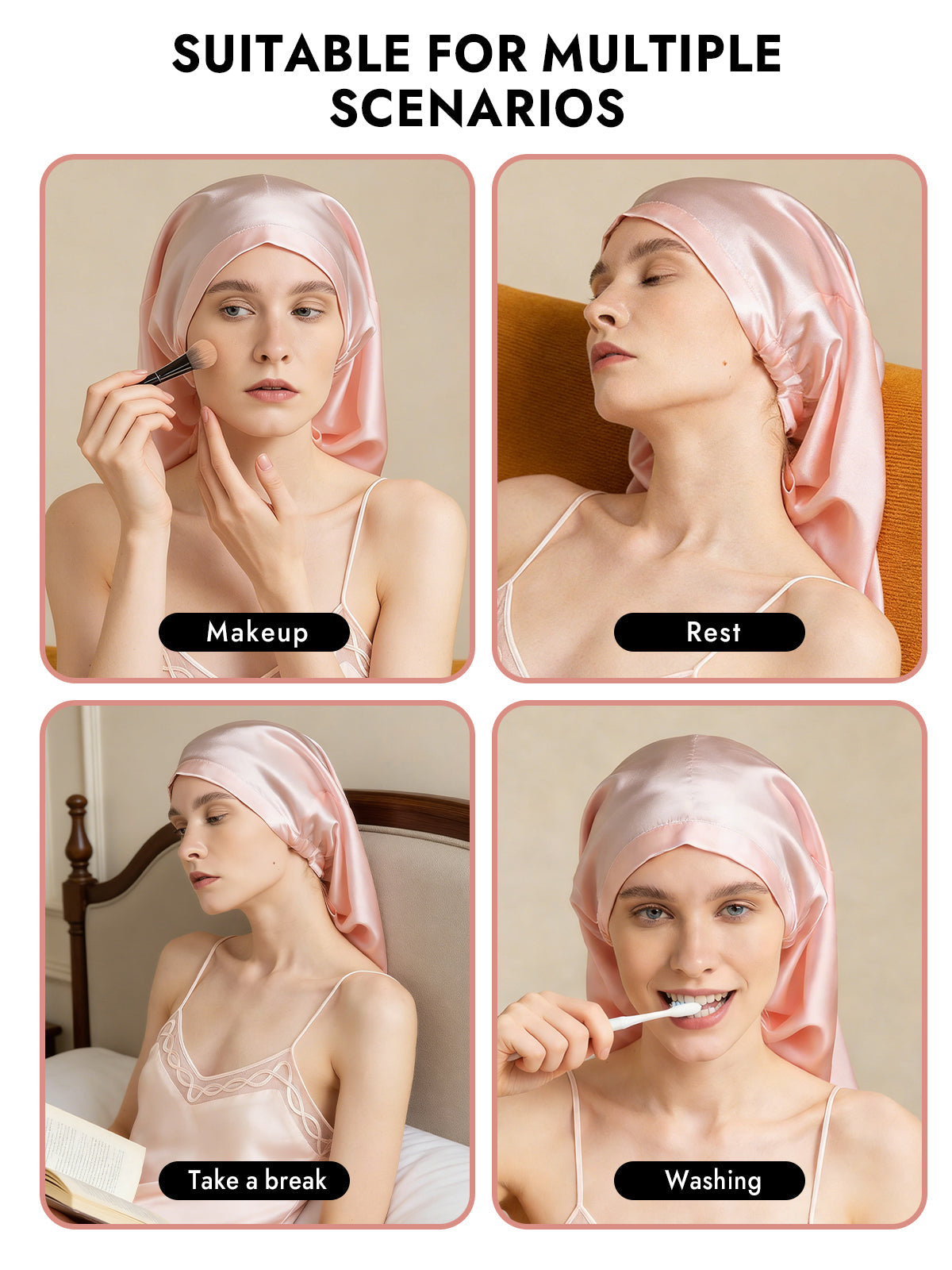 [Light Pink] SilkSilky  Pure Silk Sleep Cap 007