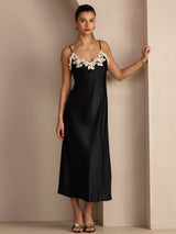 [Black] SilkSilky  Spaghetti Strap V Neck Dress 005