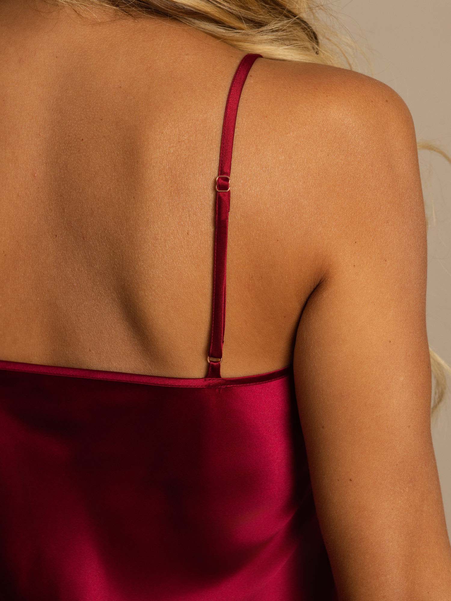 [Wine] SilkSilky  Spaghetti Strap V Neck Nightgown 004