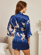 [Dark Blue] SilkSilky  19Momme 3/4 Sleeve Women's Robe 004