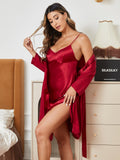 SilkSilky US Pure Silk Long Sleeve Nightgown&Robe Set Wine 001