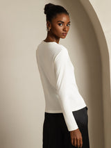 [White] SilkSilky  100% Silk Jersey Long Sleeve Crew Neck Women's T-Shirt 002