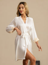 [White] SilkSilky  3/4 Sleeve Women's Robe 004