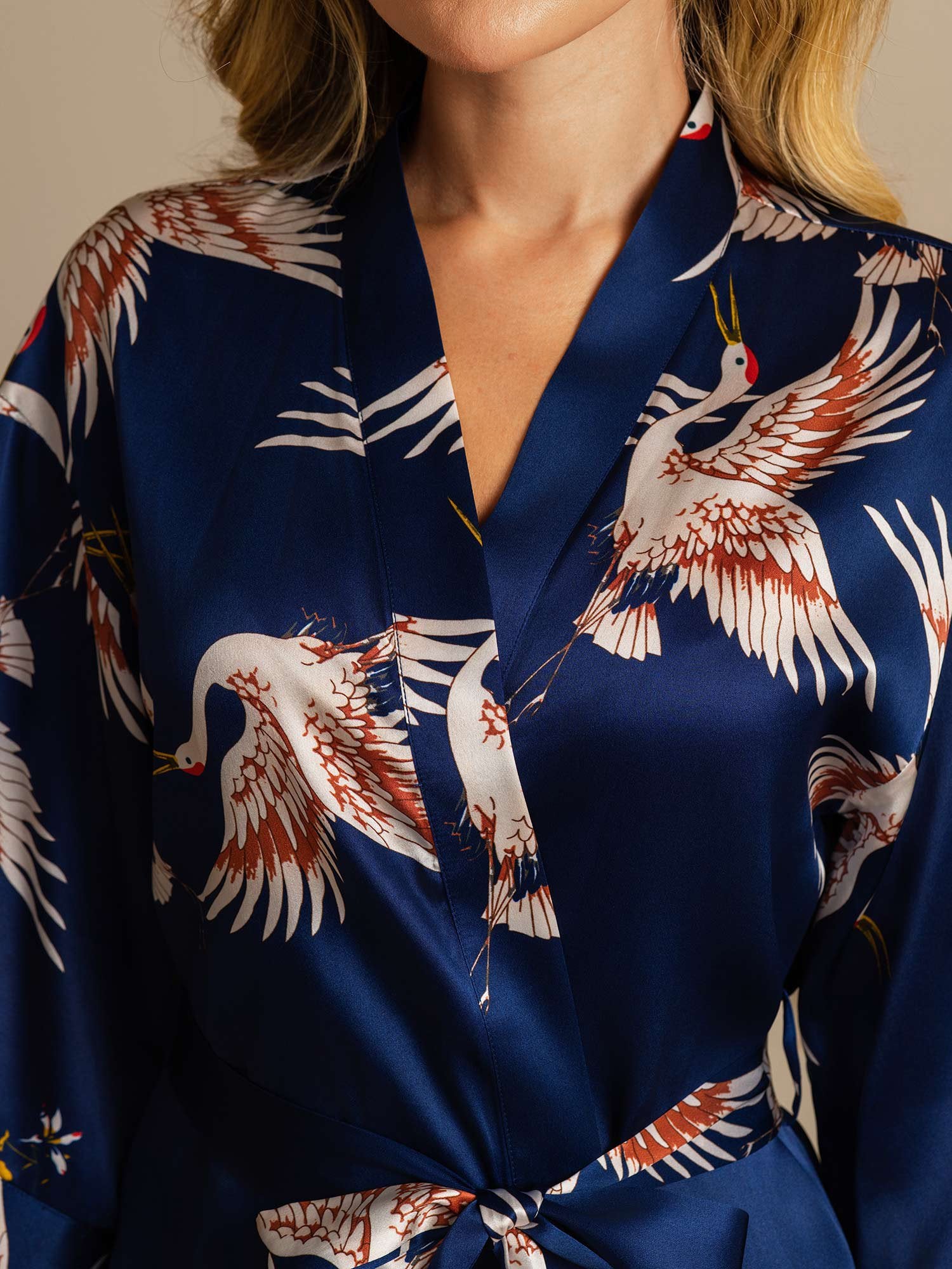 [DarkBlue] SilkSilky 19Momme Pure Silk Wrap Women's Robe 004