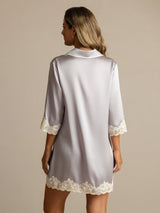 [Lavender] SilkSilky  Pure Silk Lapel Collar Nightshirt 002