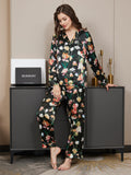 SilkSilky US Pure Silk Long Sleeve Lapel Women's Pajamas Black 003