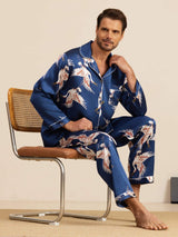 [Dark Blue] SilkSilky  Long Sleeve Notch Collar Men's Pajamas 001