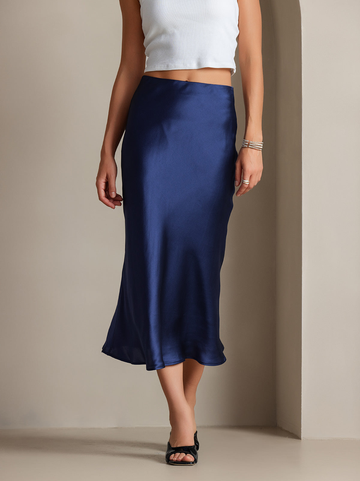 [Dark Blue] SilkSilky  19Momme Pure Silk Skirt 003