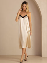 [Brown Rice] SilkSilky Spaghetti Strap V Neck Dress 004
