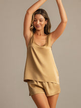 [Tan] SilkSilky  Sleeveless Scoop Neck Women's Pajamas 003
