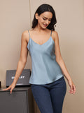 SilkSilky US Pure Silk Sleeveless V Neck Camisole Top GrayishBlue 004