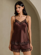 [Brown] SilkSilky  Spaghetti Strap V Neck Camisole Set 003