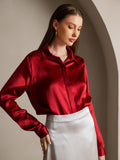 SilkSilky US 19Momme Silk Blend Long Sleeve Collar Women's Shirt Wine 001