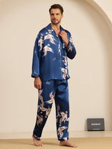 [Dark Blue] SilkSilky  Long Sleeve Notch Collar Men's Pajamas 004