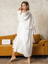 [White] SilkSilky  Long Sleeve V Neck Nightgown&Robe Set 004