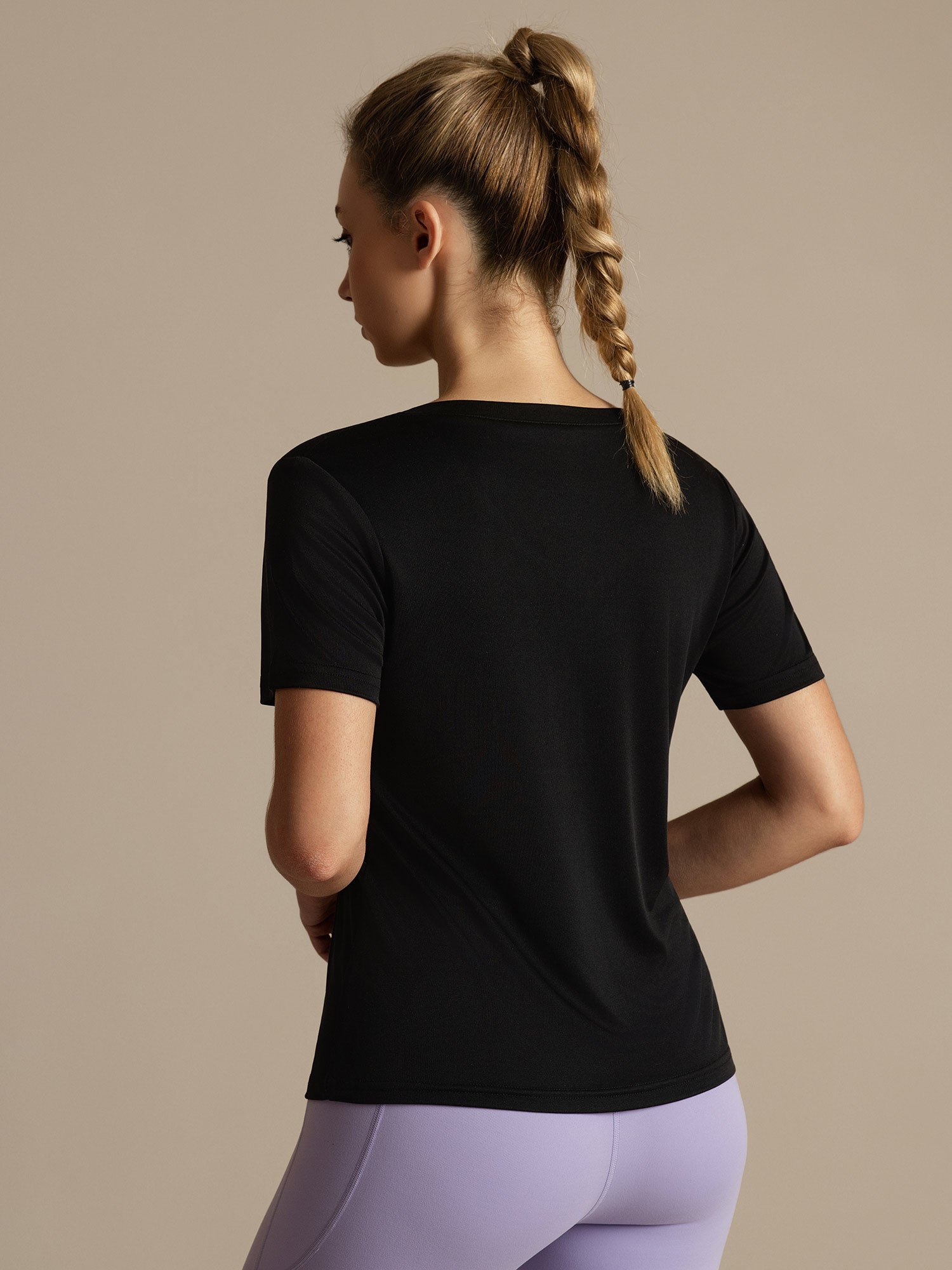 [Black] SilkSilky  100% High-Twist Silk Jersey Short Sleeve V Neck Women's T-Shirt 002