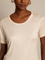 [Beige] SilkSilky  Short Sleeve Round Neck Women's T-Shirt 003