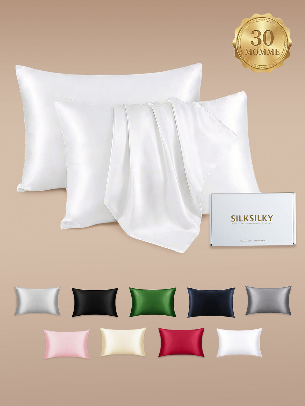 2Pcs 30Momme 100% Silk Pillowcases Bundle Hidden Zipper