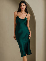 [Dark Green] SilkSilky  Spaghetti Strap V Neck Nightgown 003