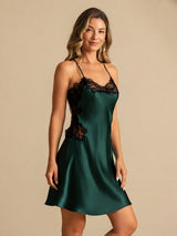 [Emerald Green] SilkSilky  Spaghetti Strap V Neck Nightgown 007