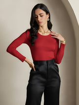 [Wine] SilkSilky  Silk Jersey Long Sleeve Round Neck Women's T-Shirt 004