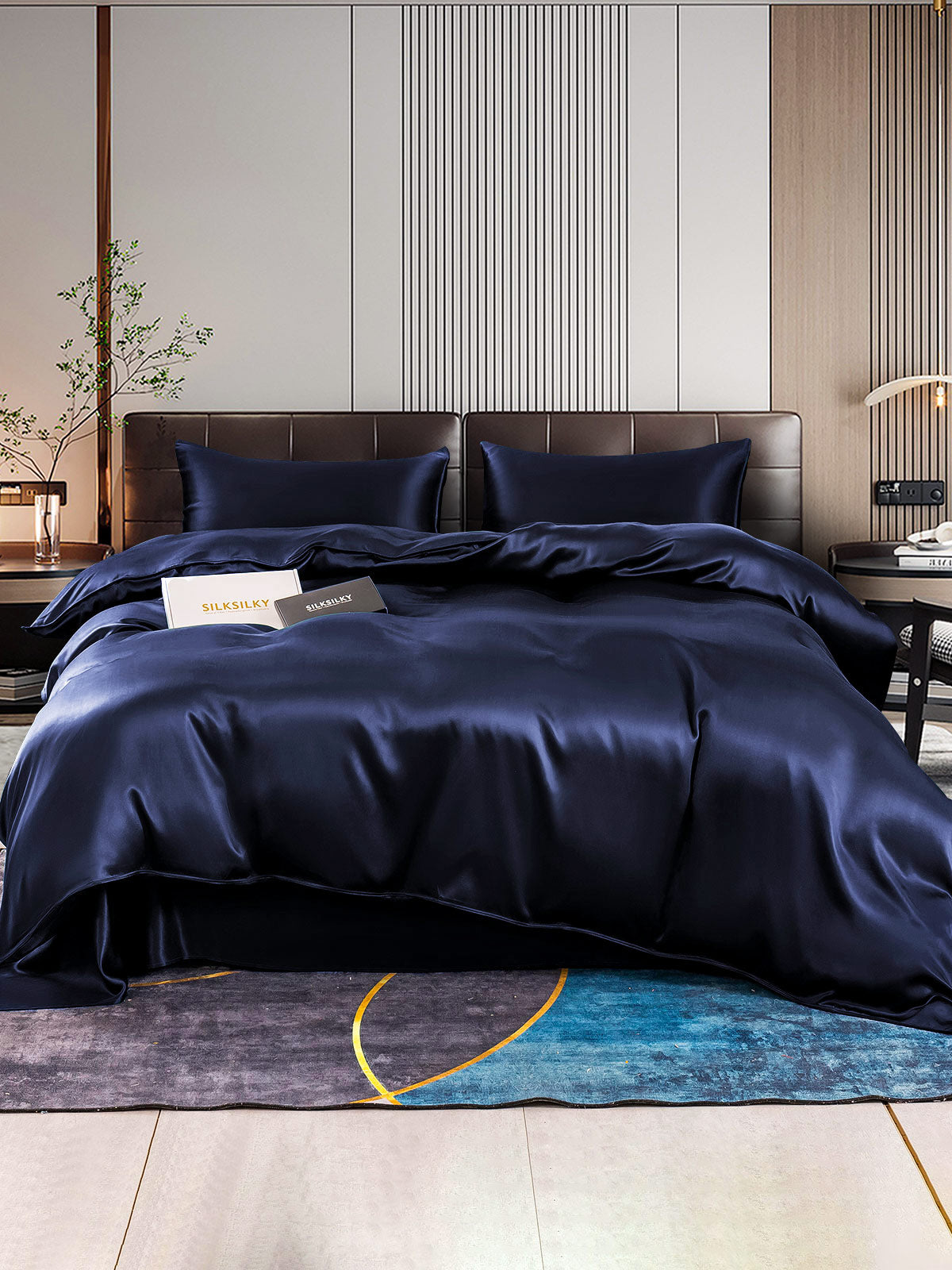 SilkSilky US 22Momme Pure Silk Bedding Set DarkBlue 001