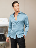 SilkSilky US Silk Blend Long Sleeve Collar Men's Shirt SteelBlue 003