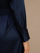 [Dark Blue] SilkSilky Long Sleeve Lapel Collar Dress 004