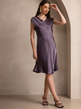[Purple Gray] SilkSilky  Cap Sleeve V Neck Nightgown 005