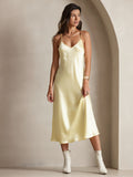 SilkSilky  Pure Silk Sleeveless Round Neck Nightgown LightYellow 001