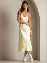 [Light Yellow] SilkSilky  Spaghetti Strap V Neck Nightgown 004