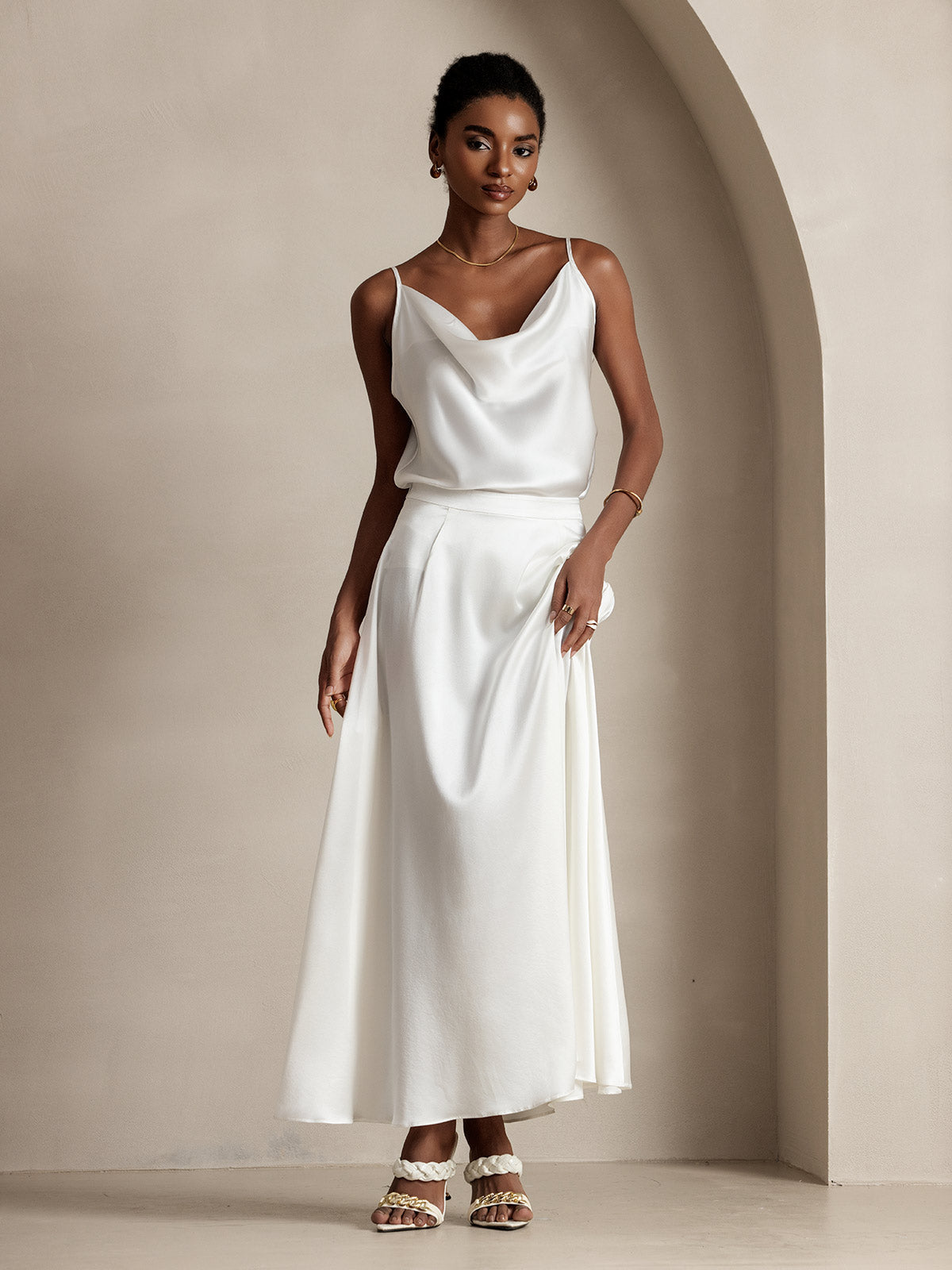 19Momme Silk A Line Maxi Skirt with Zipper Design – SILKSILKY