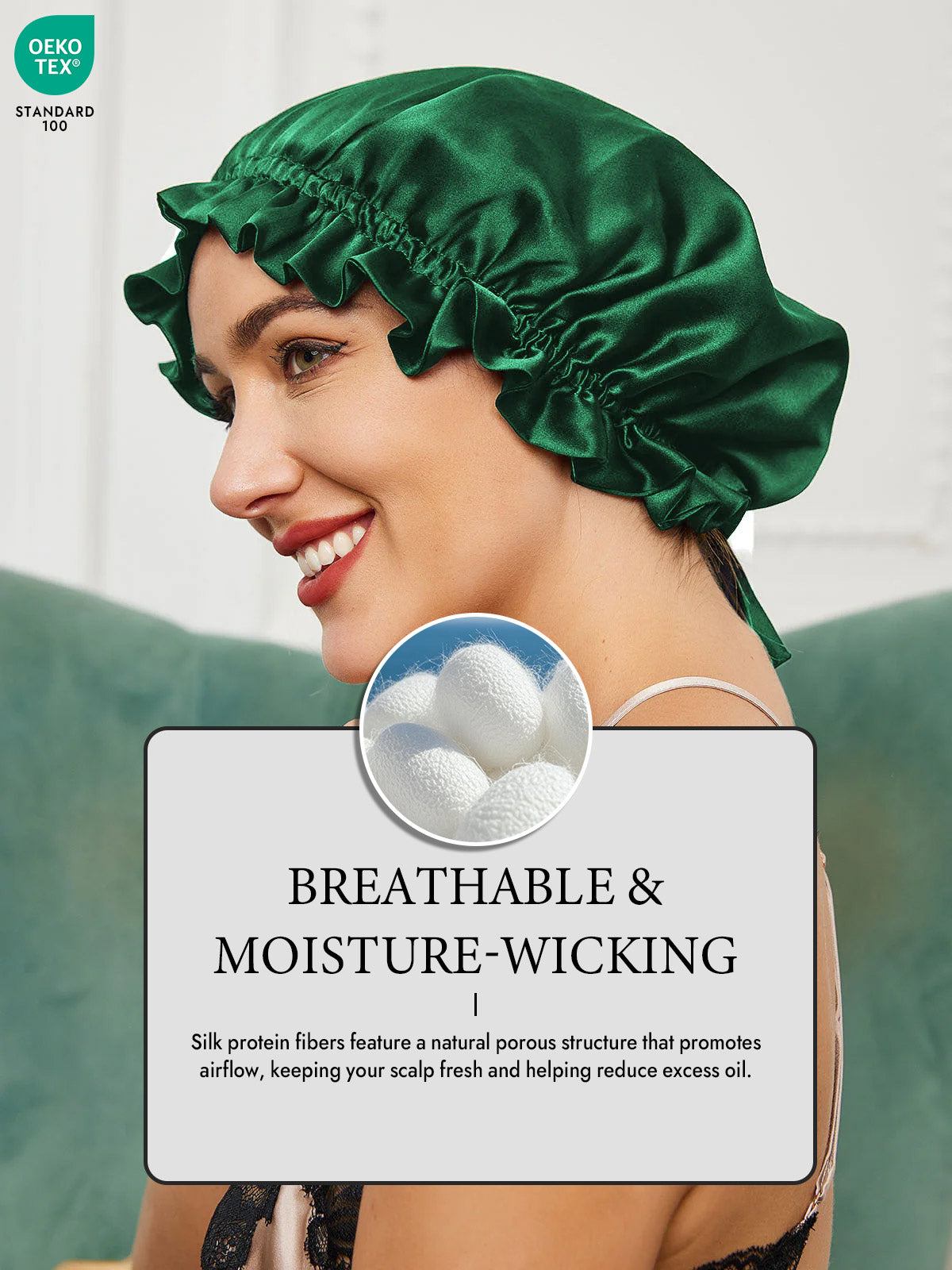 [Dark Green] SilkSilky  Sleep Cap 004