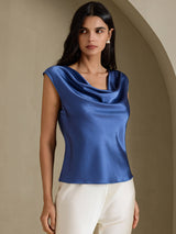[Real Teal] SilkSilky  Cap Sleeve Cowl Neck Women's T-Shirt 003