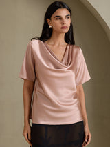 [Tuscany] SilkSilky  Short Sleeve Cowl Neck Women's Blouse 005
