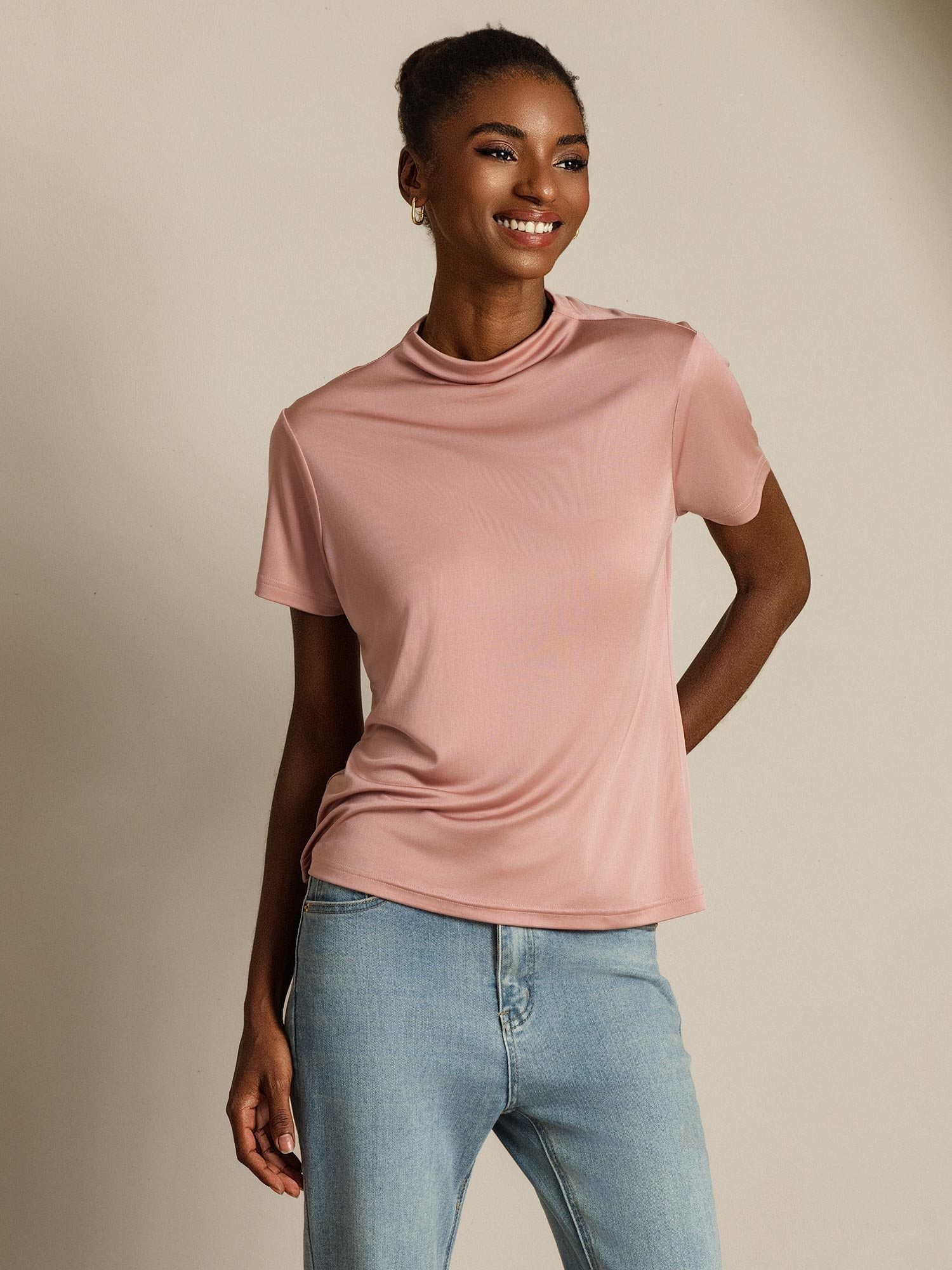 [Pink] SilkSilky  Pure Silk Collar Women's T-Shirt 006