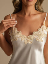 [White] SilkSilky  Spaghetti Strap V Neck Nightgown 004
