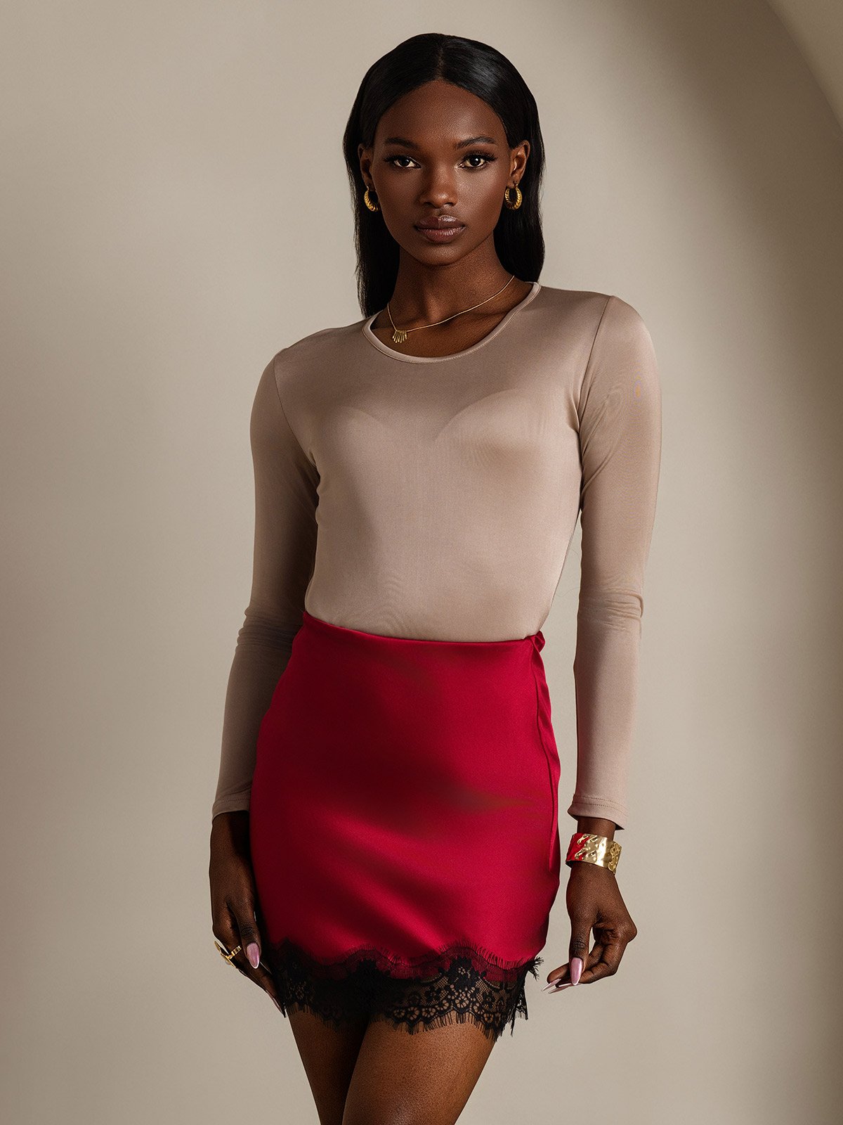 SilkSilky 19Momme Silk Skirt Wine 003